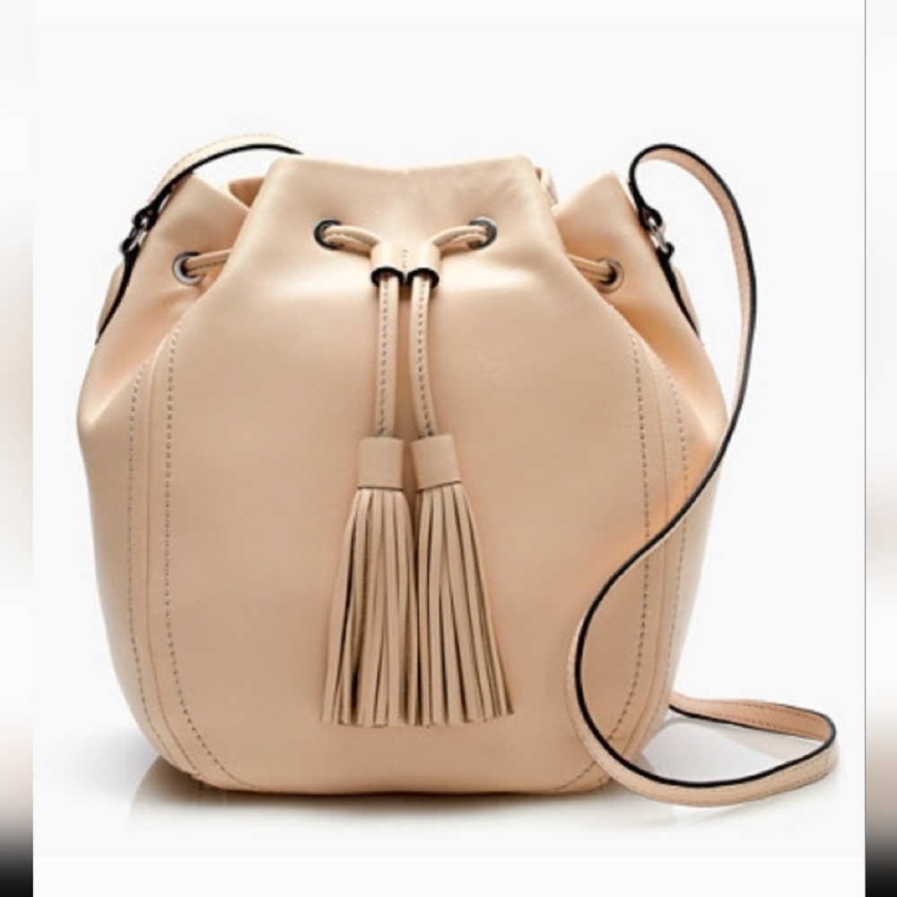 J.Crew Tassel-Tie Bucket Bag in smooth leather and a pale blush or nude